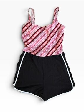 Gabar One-Piece Jogger Romper Swimsuit Womens 16 Pink/Black Tank Swim Shorts